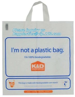 100% Compostable Carrier Plastic Biodegradable T-Shirt Bags With Logo, die cut handle cloth carrier shopping, shopper