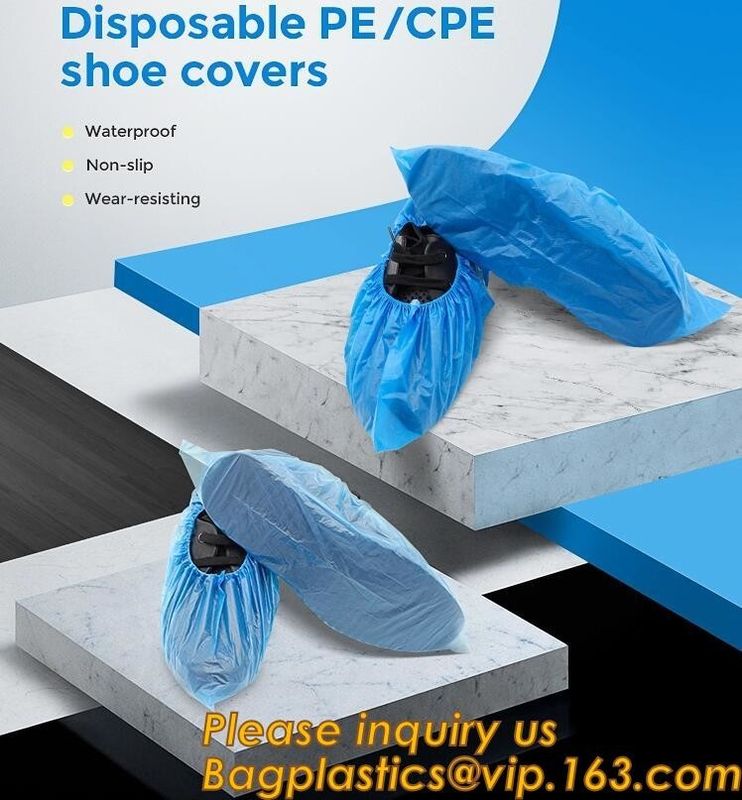 Safety Products Equipment Indoor Disposable medical plastic shoe covers waterproof PE CPE material,PE material blue shoe