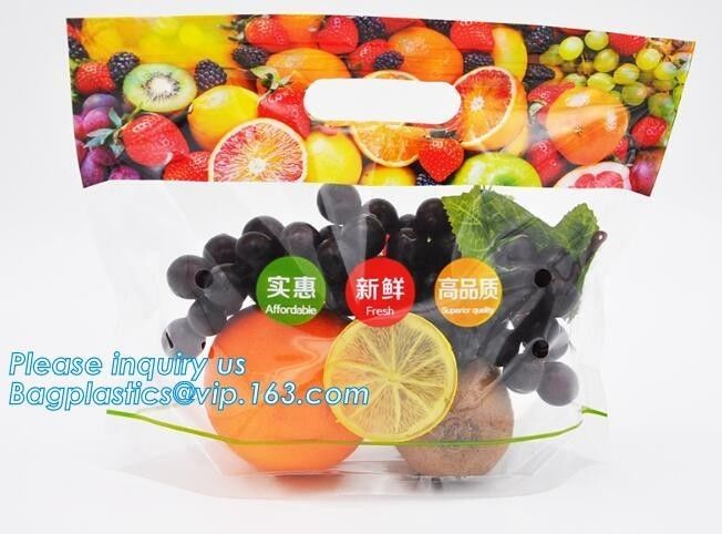 slider zip lock packaging fruit bag for cheery and grape, Vegetable refrigerate used resealable ziplock packaging bag
