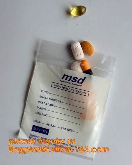 Eco friendly biohazard medicine ziplock bag, FDA LDPE Materials Medical using Zipper Bags Plastic Zip lock bags with own