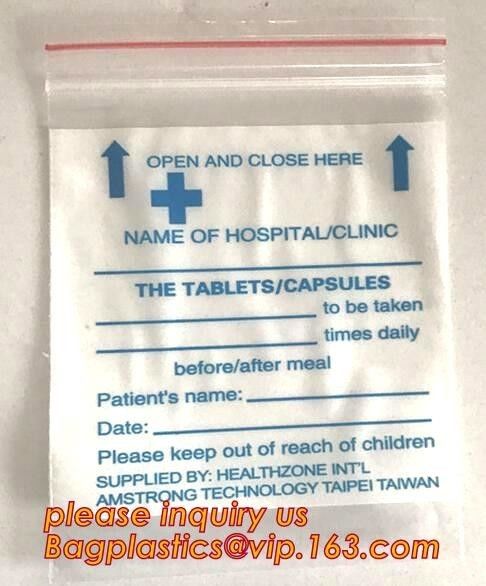 Custom printed LDPE medical ziplock pills medicine zipper resealable small plastic bag, medical grade clear plastic zipp
