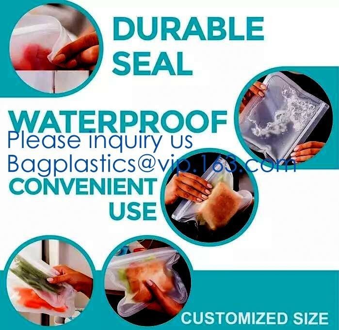 Kitchen Reusable Storage Silicone Food Fresh Bag with free hand baggy rack,preservation food fresh vacuum storage bag wa