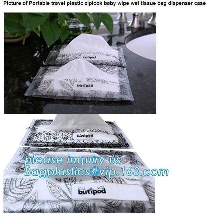 Biodegradable BUTIPOD bag, portable travel ziplock baby wipe wet tissue bag, dispenser case packaging, tissue packaging