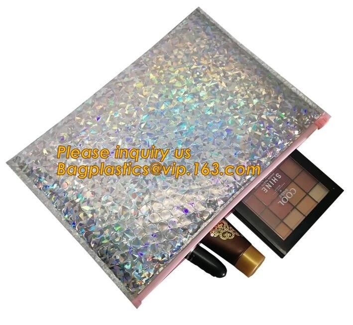 Ziplock Bubble Bag Zipper Padded Bag with LOGO for Cosmetic,custom colorful metallic bubble zipper bag Packaging Cosmeti