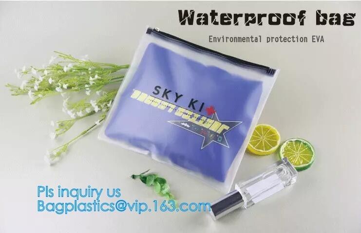 Eco-friendly Clear Travel EVA Cosmetic Bag with Slider Zipper Closure, matte slider printing customized frosted pvc bag
