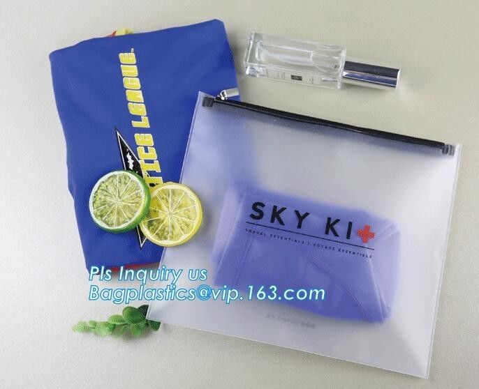 cosmetics packaging PVC transparent ziplock slider plastic bag with pink zipper, Slider zipper Gusset Bag Cosmetic PVC B