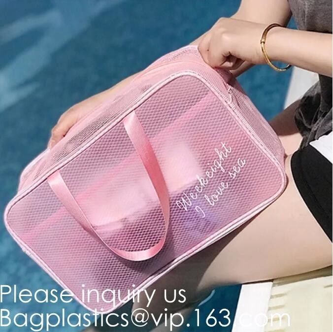 Eco-friendly Fashion Waterproof Clear PVC Zippered Cosmetic Pouch for Bathroom,Holographic PVC Makeup Cosmetic Bag Laser