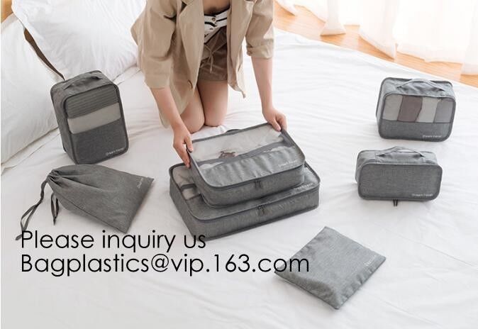 Custom Private Logo Travel Accessories Laundry Pouch 4pcs Packing Cubes Set Compression Travel Cubes, bagease, bagplasti