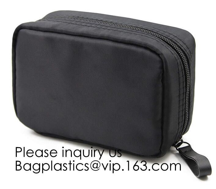 Canvas Makeup Bag Ladies Clutch Bag With Gold Zipper,Dopp Case Striped Canvas Cosmetic Makeup Bag with leather handle