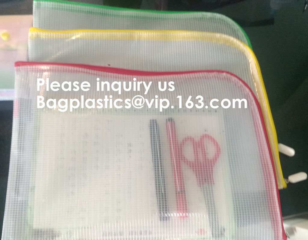 Transparent clear mesh pvc zipper ziplock document file bag B5 plastic PVC file document students office storage bag