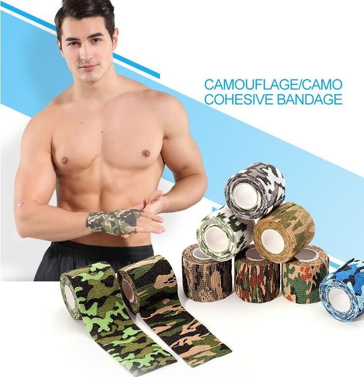 2"x5yards self-adhesive camo colored elastic cohesive bandage, breathable waterproof camouflage home care products kines
