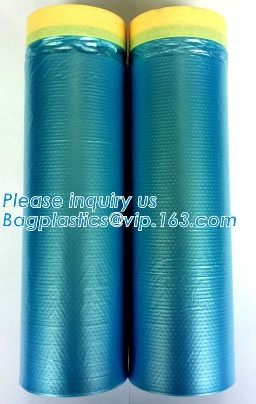 PE taped plastic drop masking film for car painting, Plastic film/pre-taped masking taped protective plastic film, BAGEA