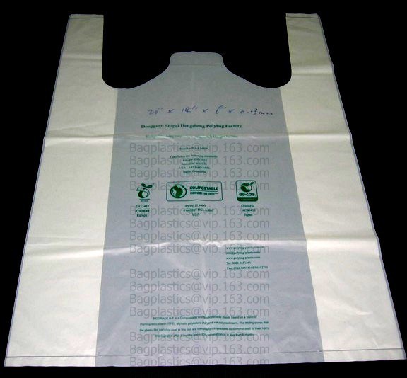 Starch Biodegradable T Shirt Bags Made Of PLA PBAT, 100% Biodegradable & Compostable,T-Shirt Shopping Bags, DOLLAR STORE