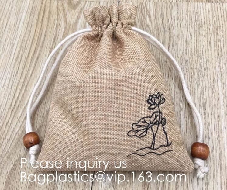 Polyester Fibre Jute Gift Bag Drawstring and Lining 20 Pcs DIY Craft Jewelry Pouch, Storage Linen Burlap Jewelry Pouches