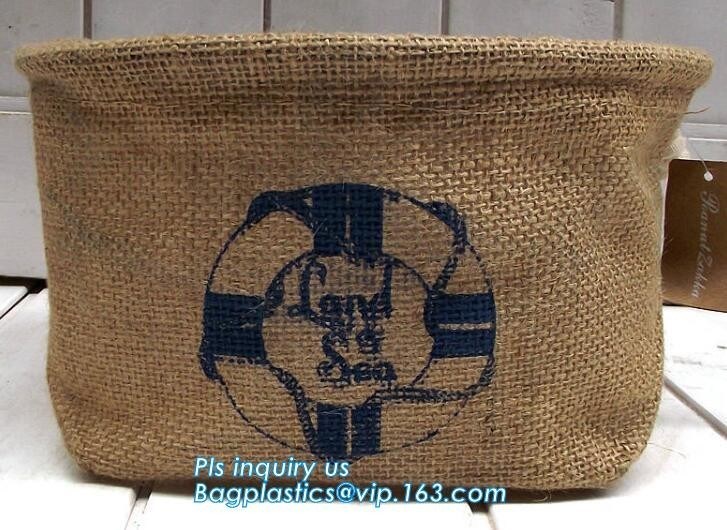 Fabric 3 sets Jute home organization storage basket/boxes stackable for household with cotton handle bagease package