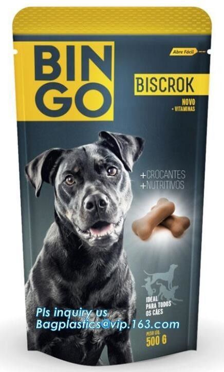 Stand Up Dog Food Feed Packaging Bag With Tear Off Slider Seal, Top Slider Ziplock Plastic Dog Treats Plastic Packaging