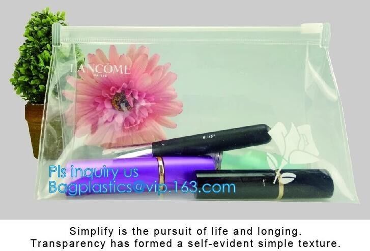 ziplock plastic waterproof bag for swimsuit, slider pvc packing bag for shampoo promotion, Zipper slider clear shopping