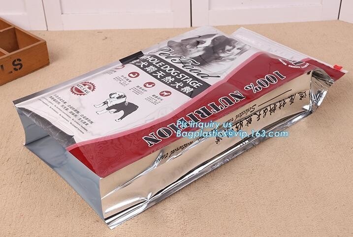 Customized Resealable Zipper Top Flat Bottom Side Gusset Standing Up Plastic Pet Dog Food Packaging Bag, slider ziplock