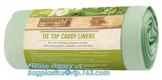 tie top caddy liners, corn starch plastic bag / compost T-shirt bag / 2.5mil thickness plastic bag, durable bags garbage