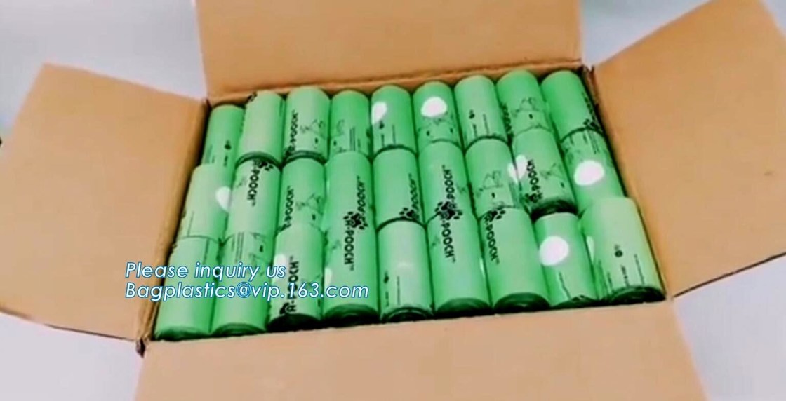 Biodegradable Plastic Dog Pet Waste Poop Bags, unscented dog poop waste bags with tie handles, custom printed pet clean
