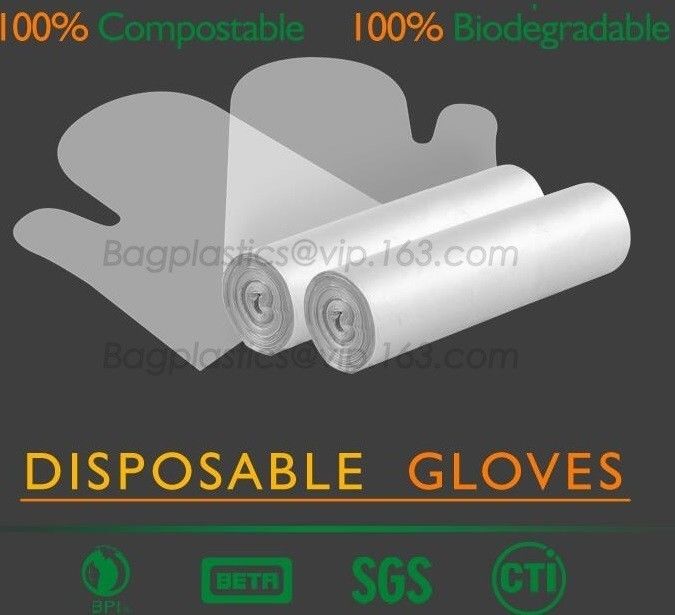 medical compostable disposable plastic gloves, EN13432 BPI OK compost home ASTM D6400 cheap Factory OEM biodegradable di